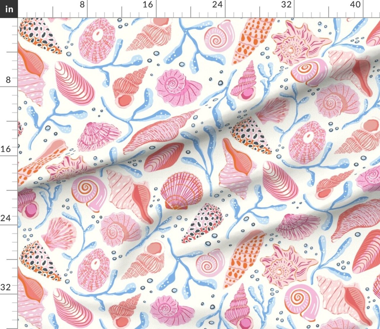 Coastal Shells Coral Pink Beach Summer Nautical Maritime Jumbo Scale Custom Printed Fabric by Spoonflower Various Fabrics by the Yard or Fat Quarter